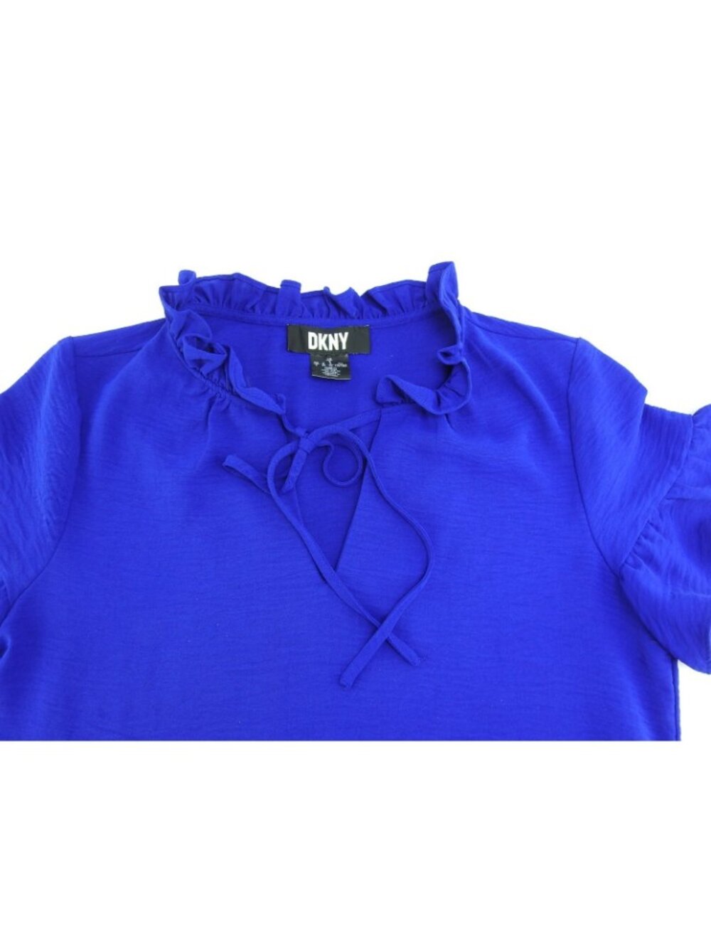 DKNY Royal Blue Ruffle Neck Tiered Dress Size 8 Flutter Sleeve Shift Dress - Picture 4 of 6